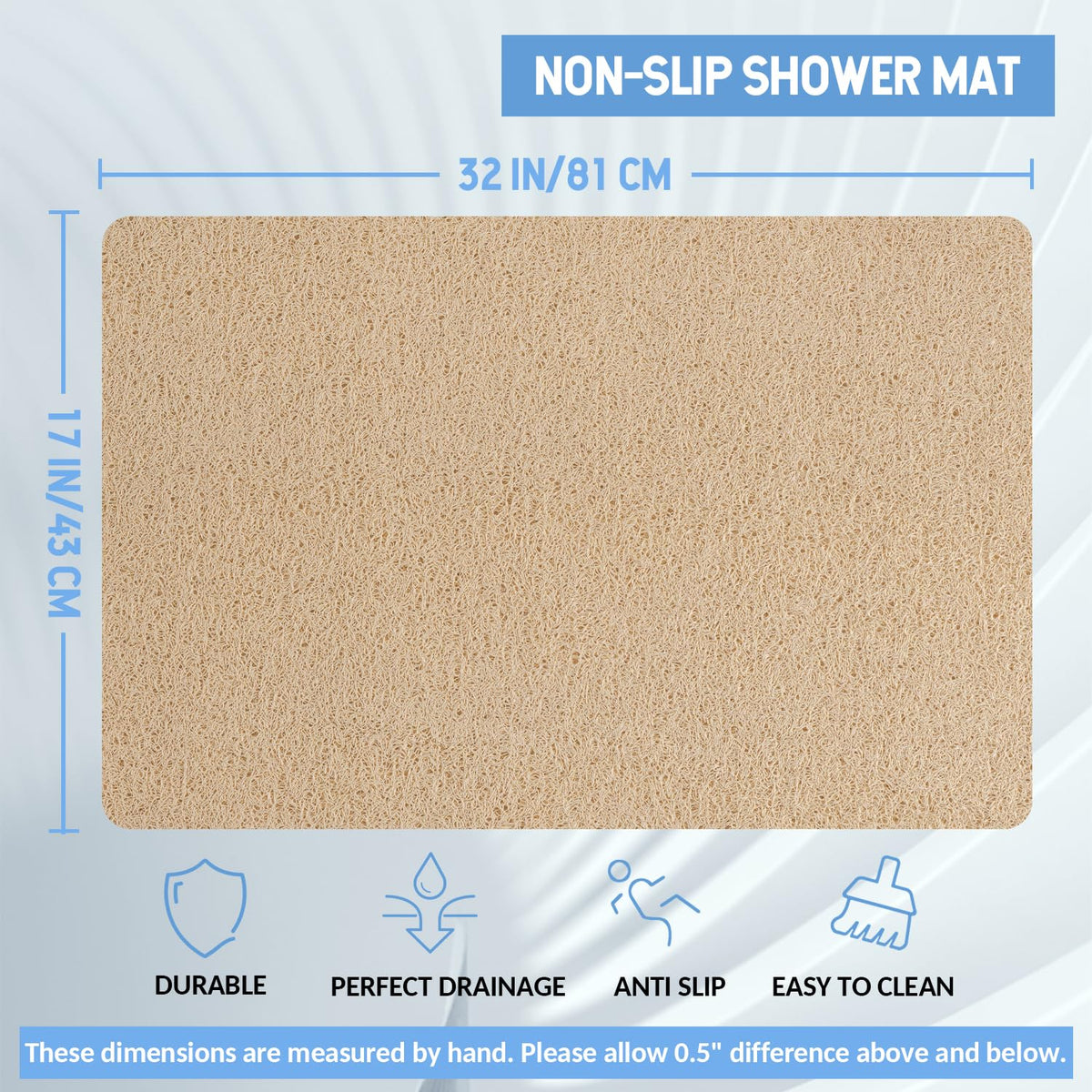 Close-up of Hargiis bath mat showing drainage holes for quick drying