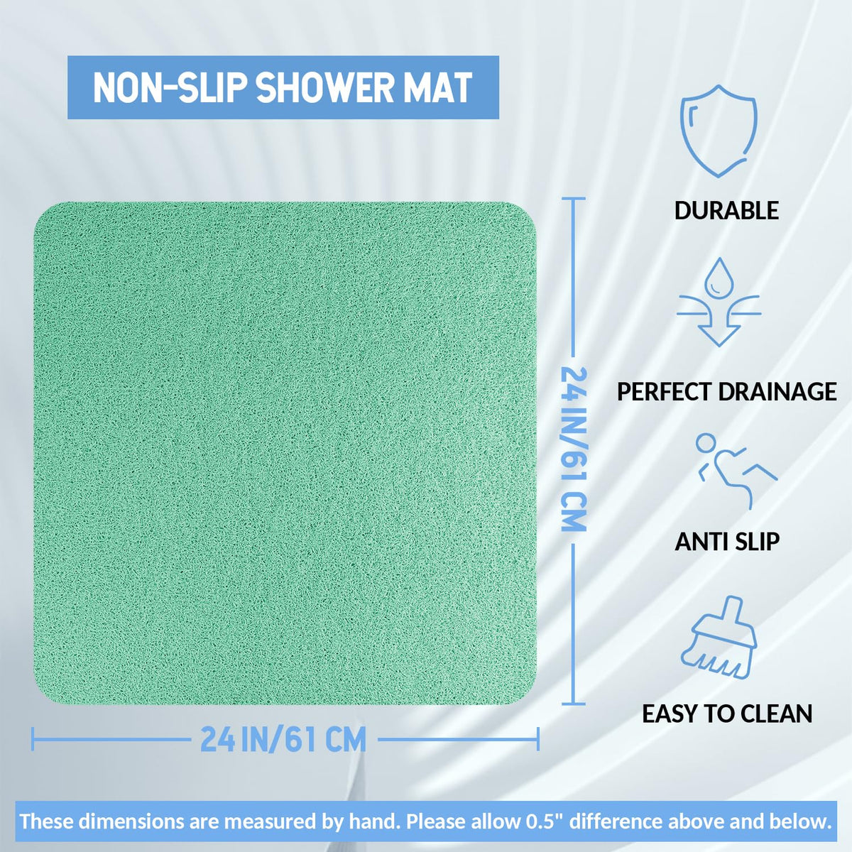 Hargiis bath mat highlights fast-drying design and efficient water drainage.