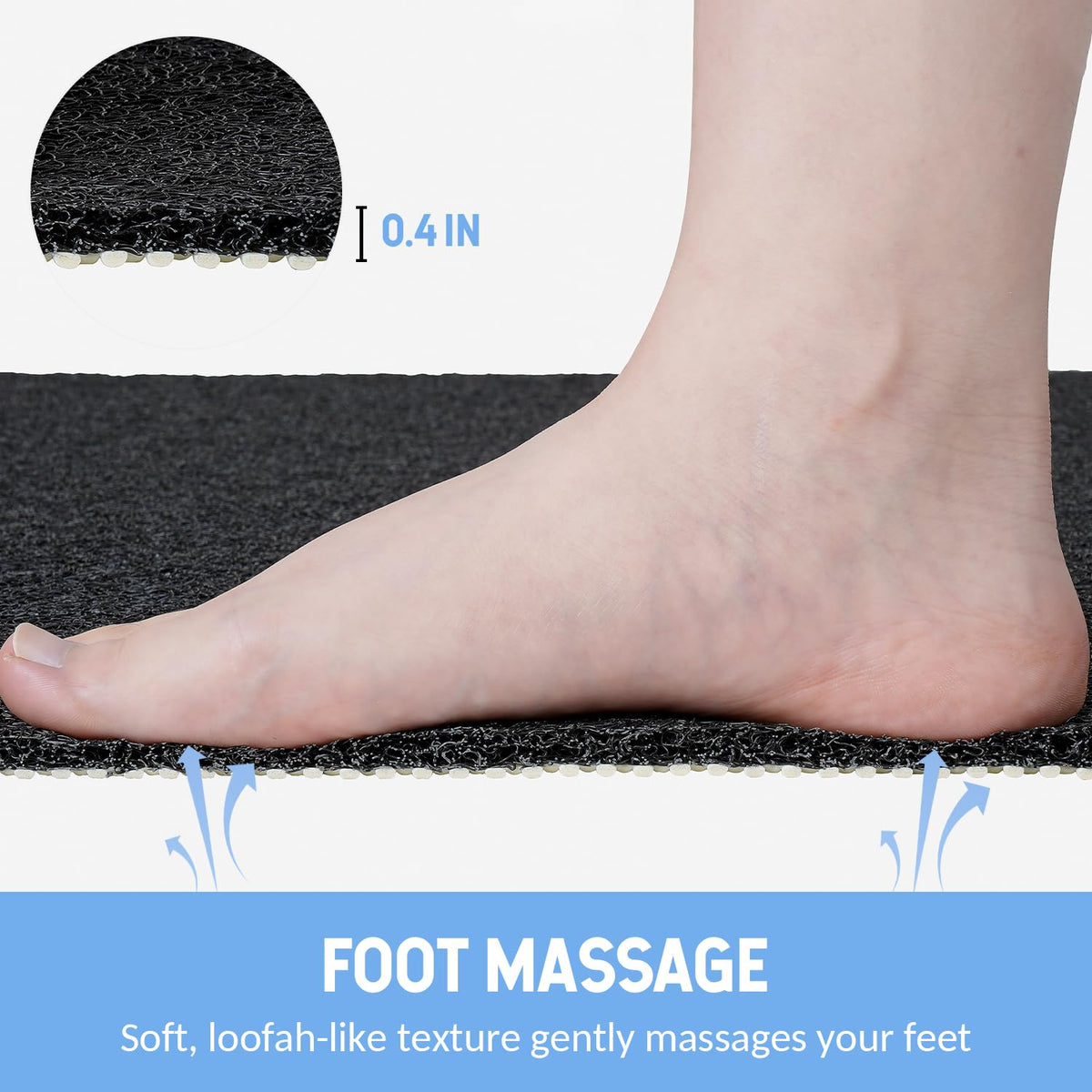 Hargiis bath mat close-up showing texture and gentle foot massage.