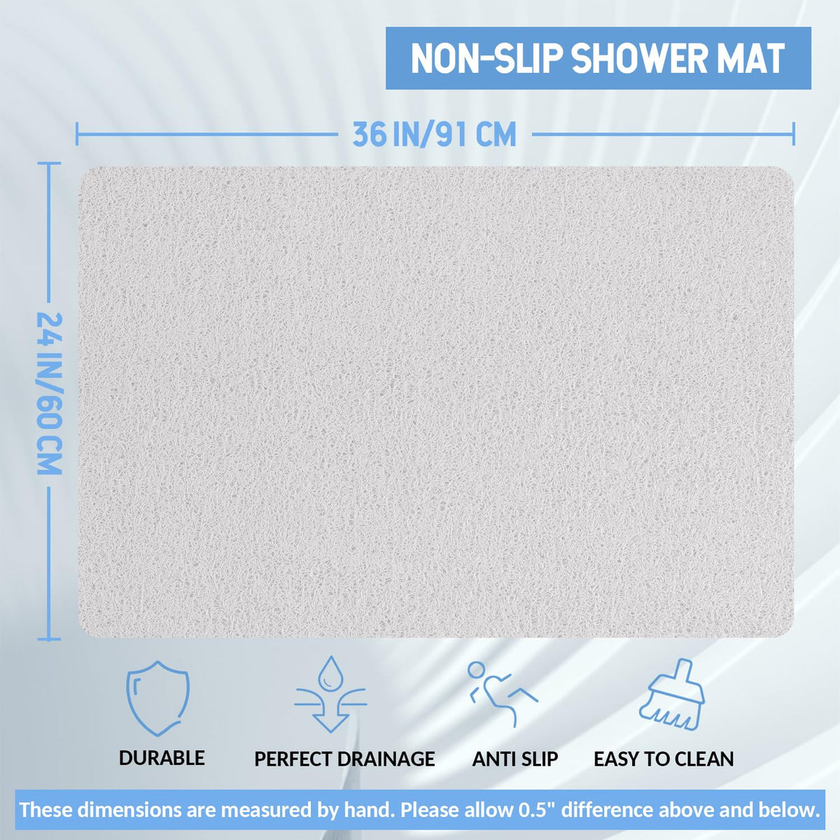 Hargiis bath mat surface with loofah texture for foot massage.