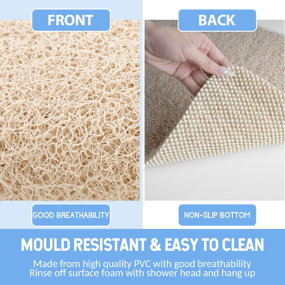 Hargiis beige 40x28 bath mat cut to fit your space.