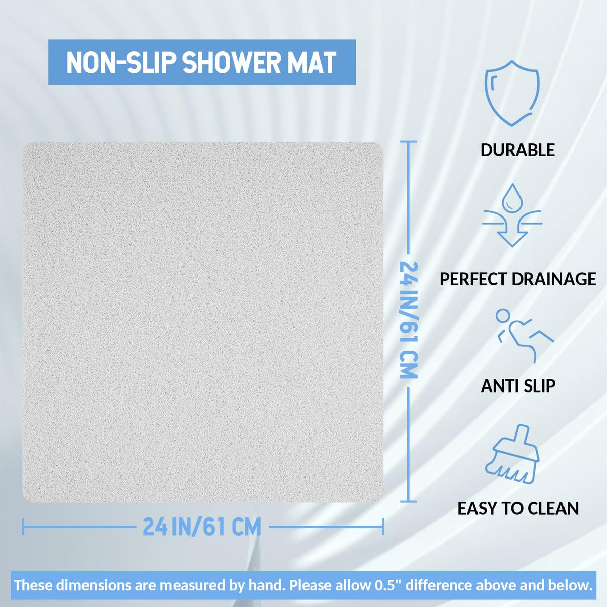 Hargiis bath mat texture close-up highlights loofah-like surface for foot massage.