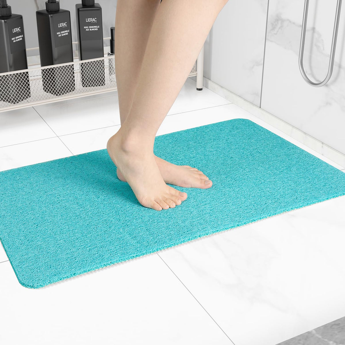 Hargiis non-slip bathtub mat turquoise blue for safer showers