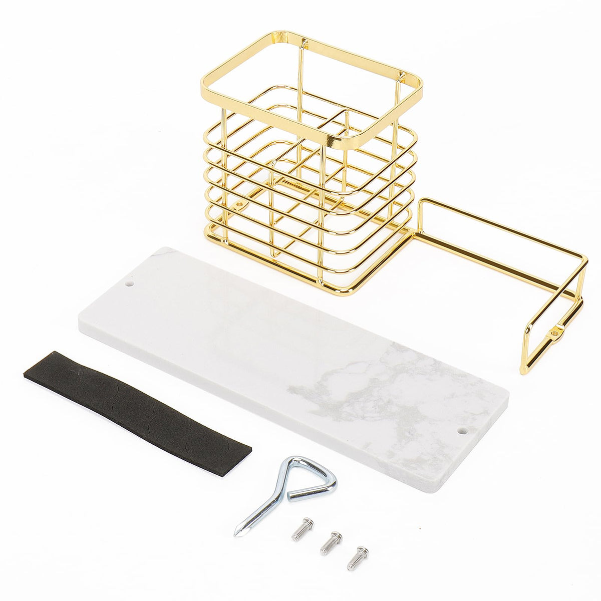 HarJue bathroom organizer helps keep counter space tidy.