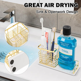 Two slots for toothbrushes and a dedicated mouthwash space.
