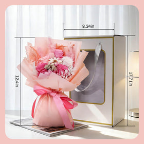 Harmolia gift box bouquet with built-in vase base for immediate display.