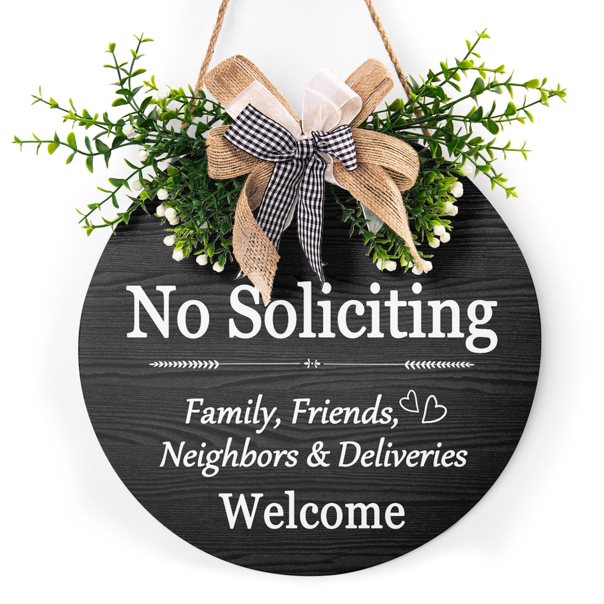 Harooni no-soliciting sign wreath front door decor welcomes guests with friendly boundaries.
