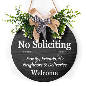 Harooni no-soliciting sign wreath front door decor welcomes guests with friendly boundaries.