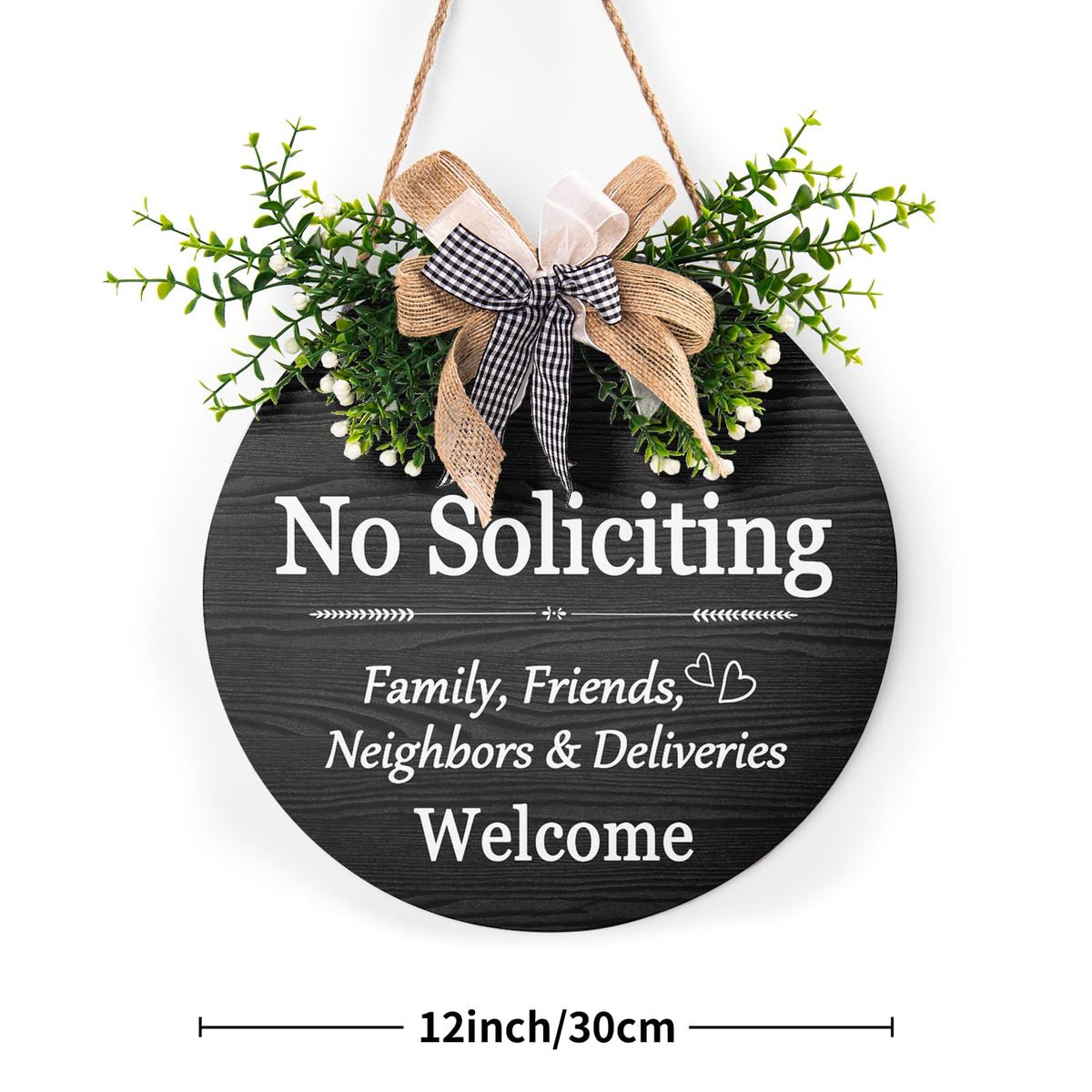 Harooni round welcome sign wood texture adds warm porch appeal.