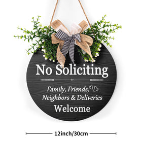Harooni round welcome sign wood texture adds warm porch appeal.
