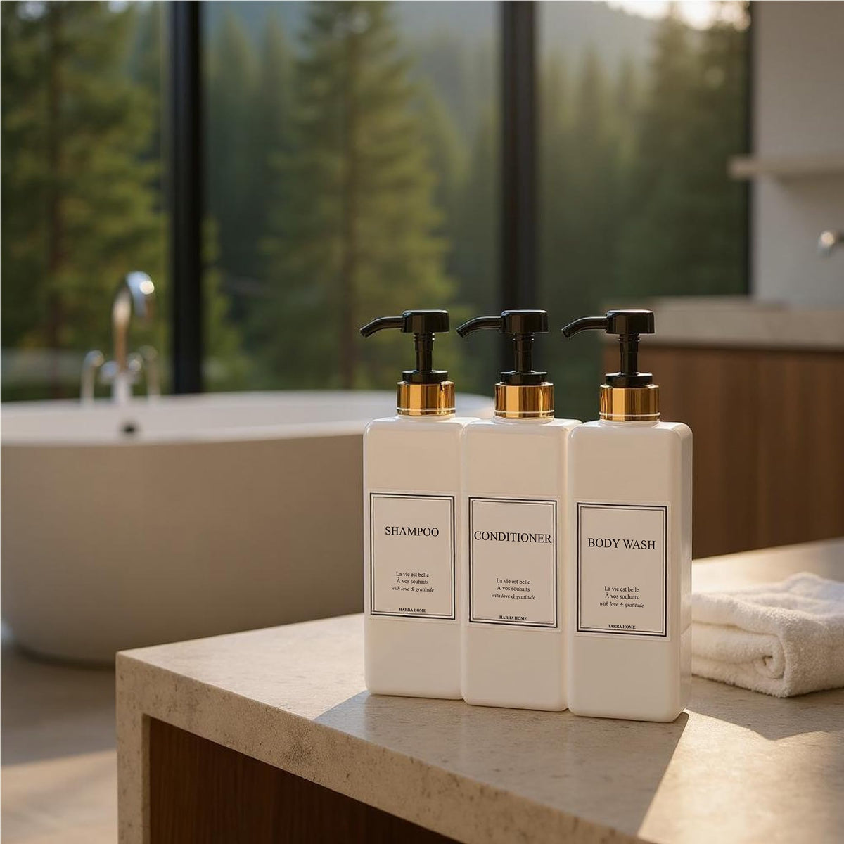 HARRA HOME set-of-3 dispensers elevates any bathroom decor with luxury touch.