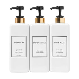 HARRA HOME shampoo dispenser 27oz with a sleek gold design for organized shower storage.