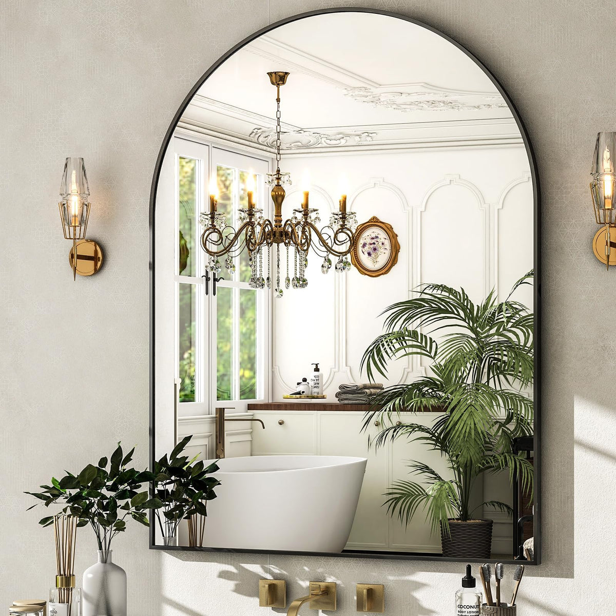 HARRITPURE arched wall mirror 30x40 in black, brightening bathrooms