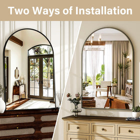 HARRITPURE arched mirror over a dresser creates a refined vanity