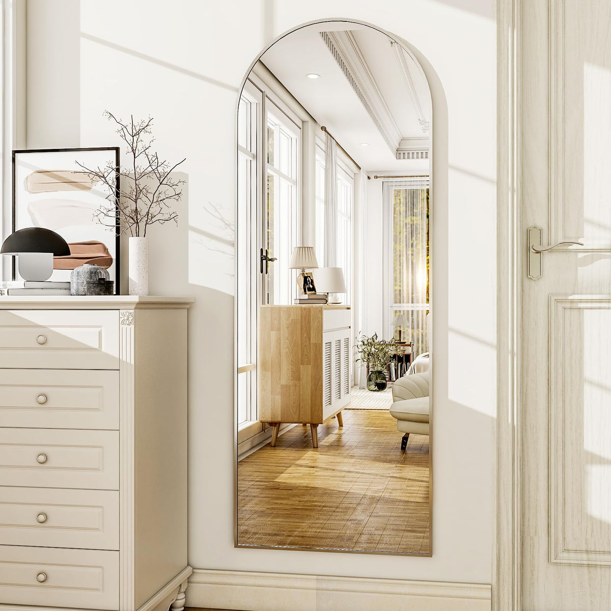 HARRITPURE bedroom mirror enhances dressing area with full-body reflection