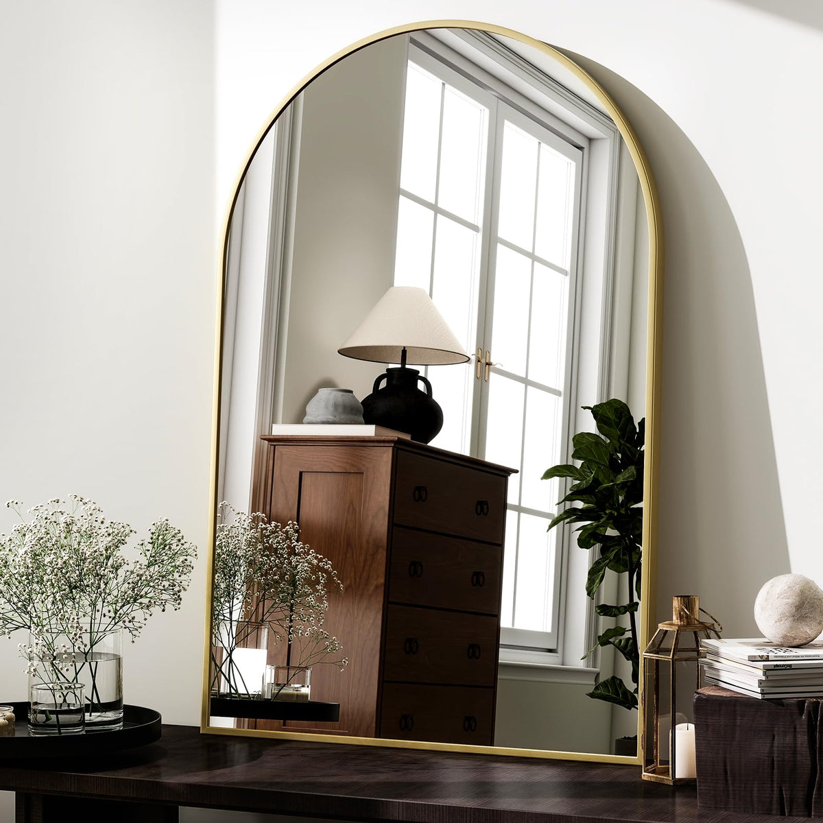 HARRITPURE gold arch mirror close up highlights refined frame