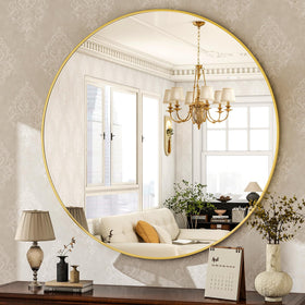 HARRITPURE round 30cm gold mirror, front view, elegant circle design for any space.