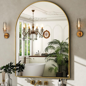 HARRITPURE arched mirror with gold frame brightens a 30x40 space and adds elegance