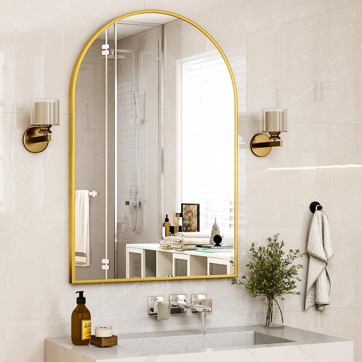 HARRITPURE oversized arch mirror adds visual height to halls and baths