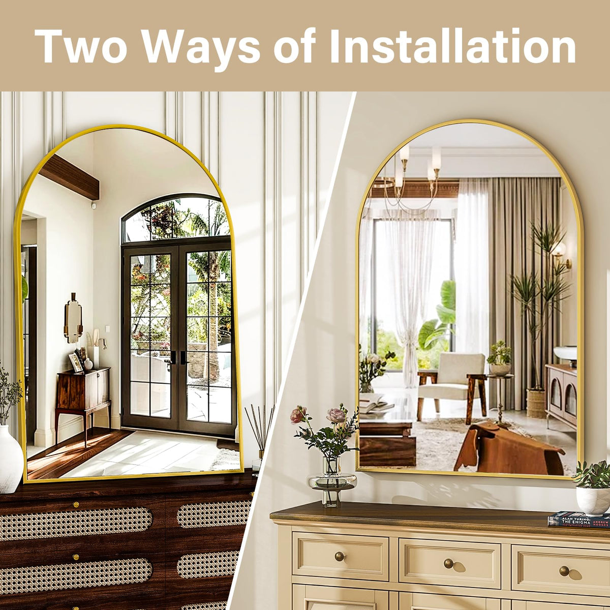 HARRITPURE wall-mount arch mirror can be hung vertically or horizontally