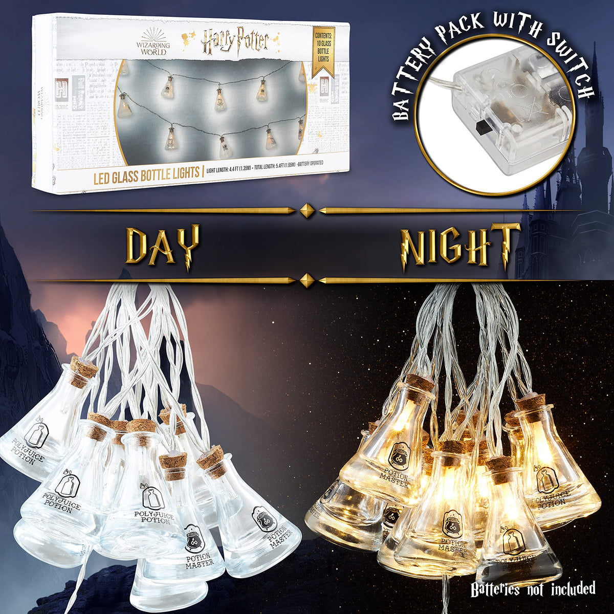 Harry Potter hanging lights powered by batteries for flexible placement.