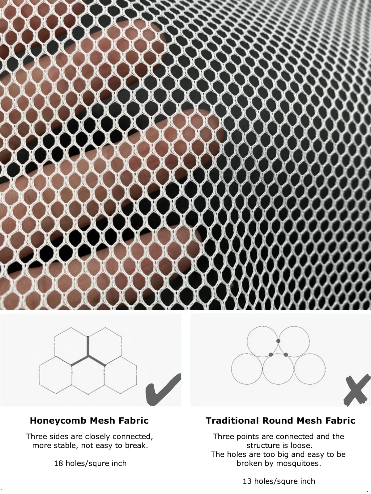 HARWAVE elastic steel wire frame supports the net without hooks.