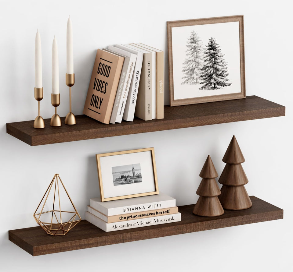 Harwaya 36-inch floating shelves set of 2 arranged with books and decor for organized living room display.