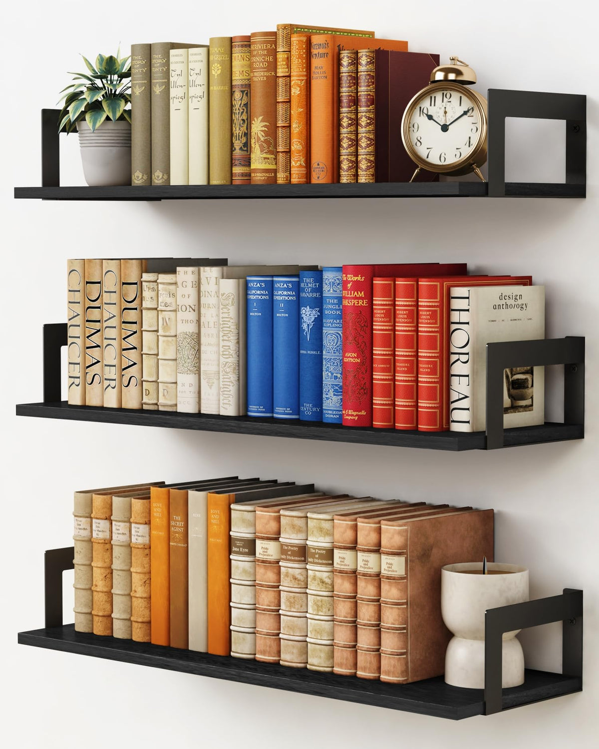 Harwaya black wall shelves 24-inch long for living room storage and display