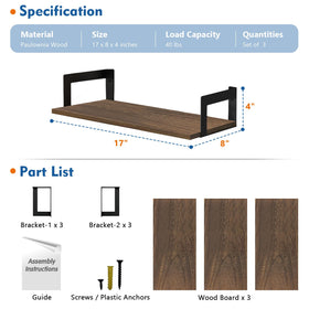 Harwaya dark brown wall shelf trio enhances living room decor while keeping essentials within reach