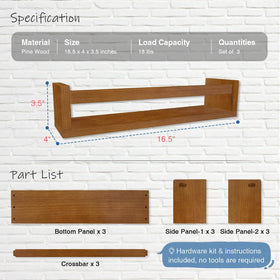 Harwaya nursery floating shelves in dark walnut finish add warmth and easy access.