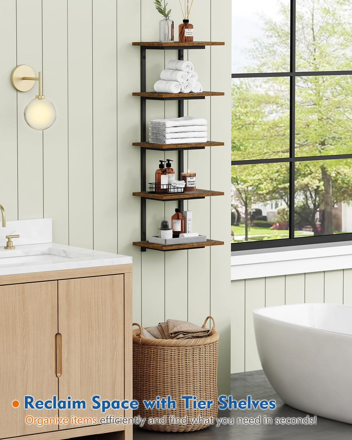 Harwaya floating wall shelf tower with modern look ideal for living room decor.