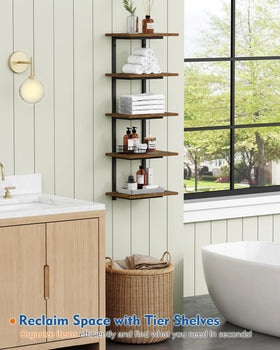 Harwaya floating wall shelf tower with modern look ideal for living room decor.