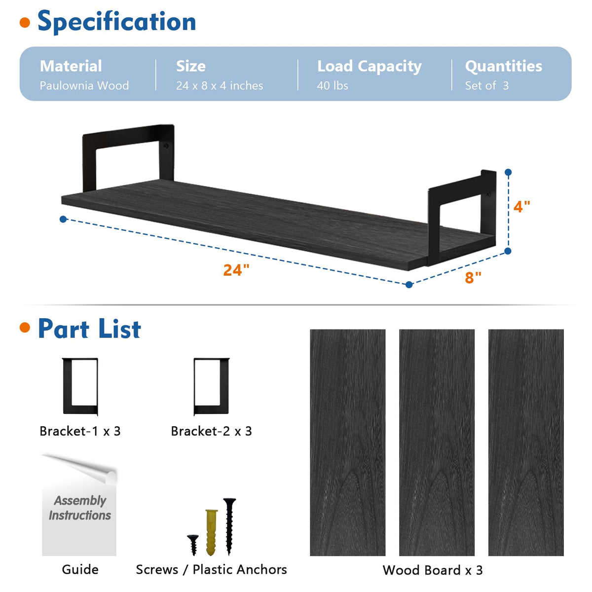 Harwaya floating wood shelves with 8-inch depth for neat wall organization