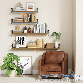 Harwaya rustic farmhouse wood wall shelves used as decor and organization.