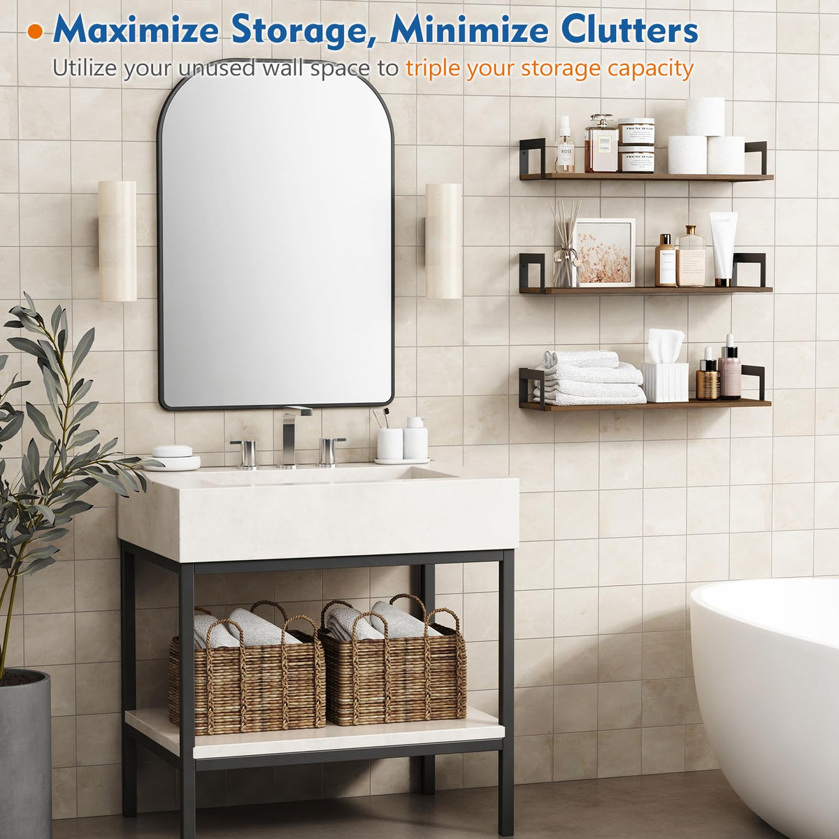 Harwaya solid wood construction shelves capable of holding up to 40 lbs per shelf.