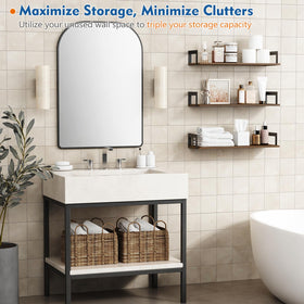 Harwaya solid wood construction shelves capable of holding up to 40 lbs per shelf.