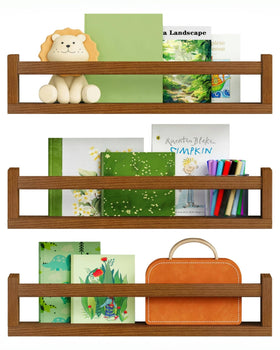 Harwaya wall-mounted nursery shelves in a 3-pack save floor space and simplify kid storage.
