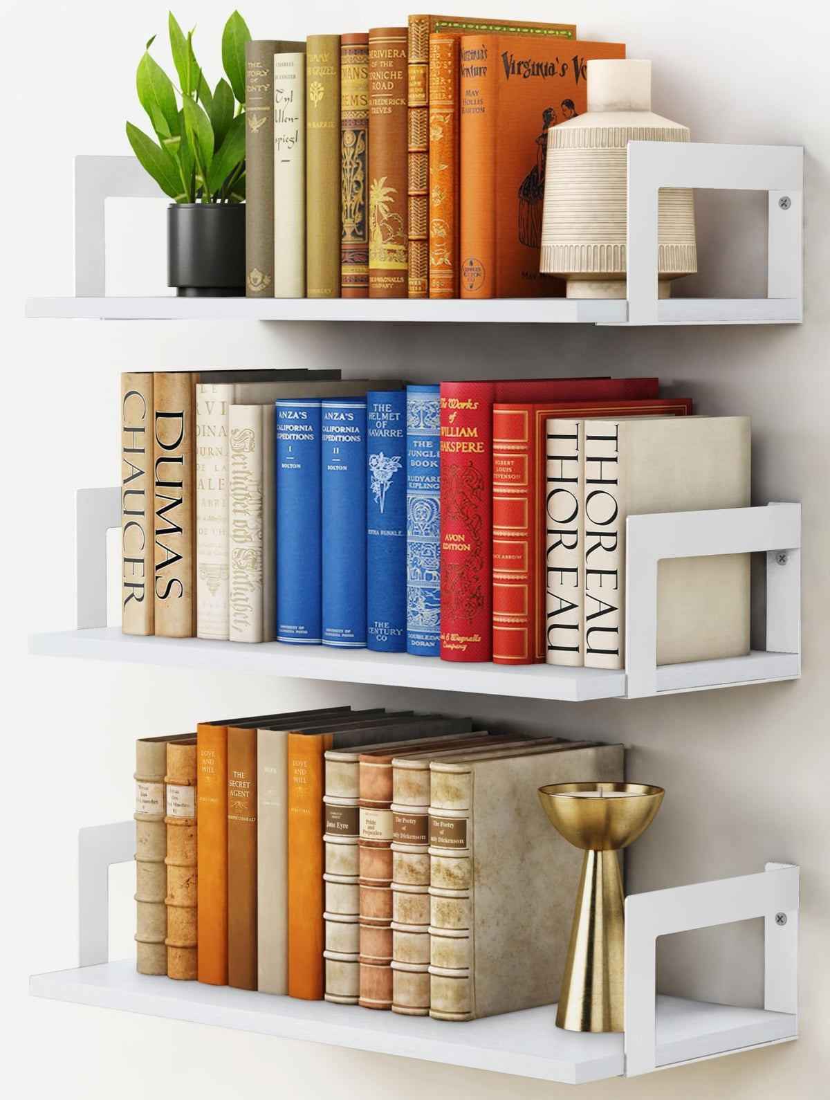 Harwaya white wall bookshelf set of 3 for kids room, wall mounted and space saving
