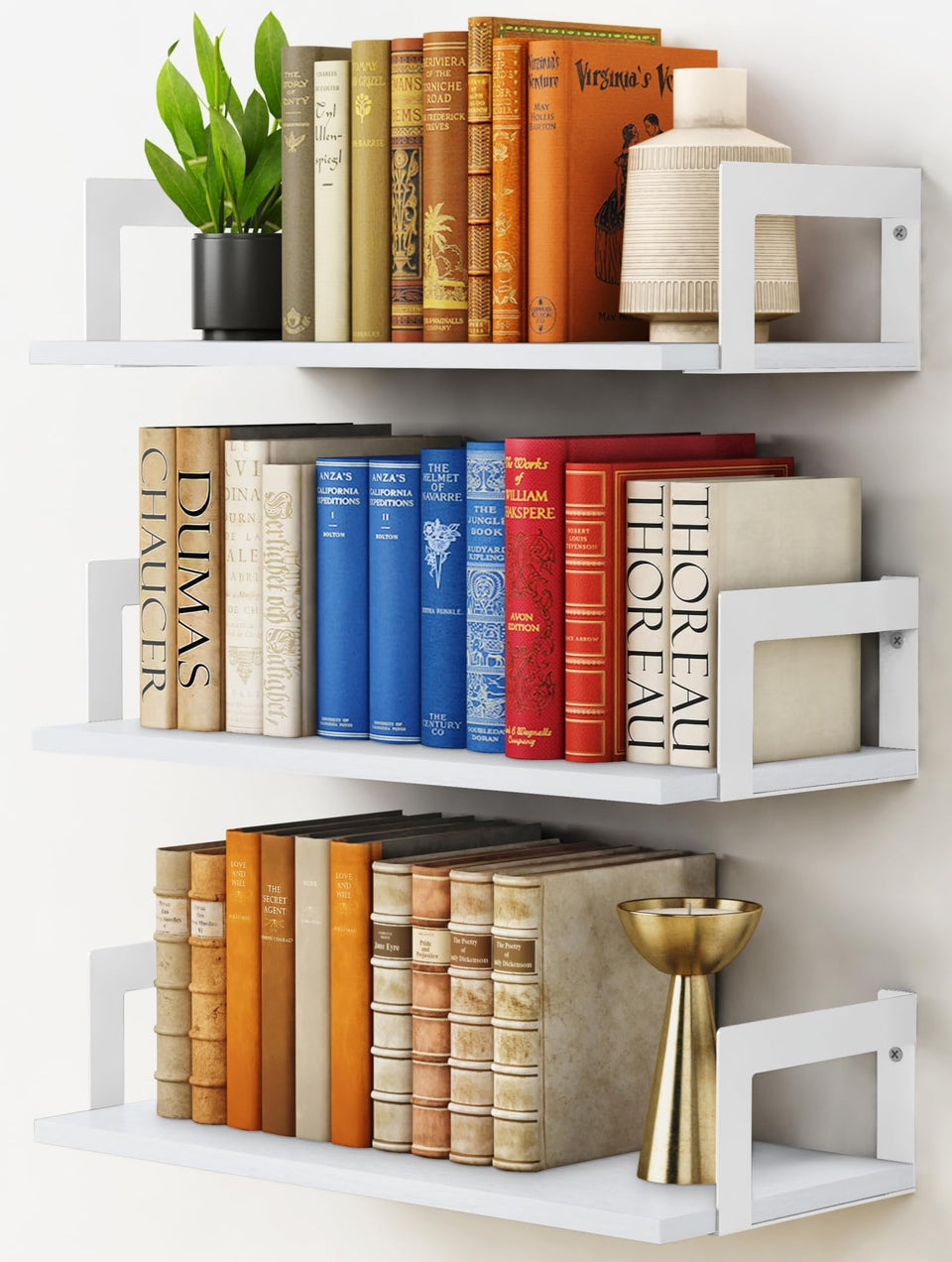 Harwaya white wall bookshelf set of 3 for kids room, wall mounted and space saving