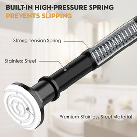 Haryaers adjustable 30–130 inch tension rod extended for versatile bathroom use.
