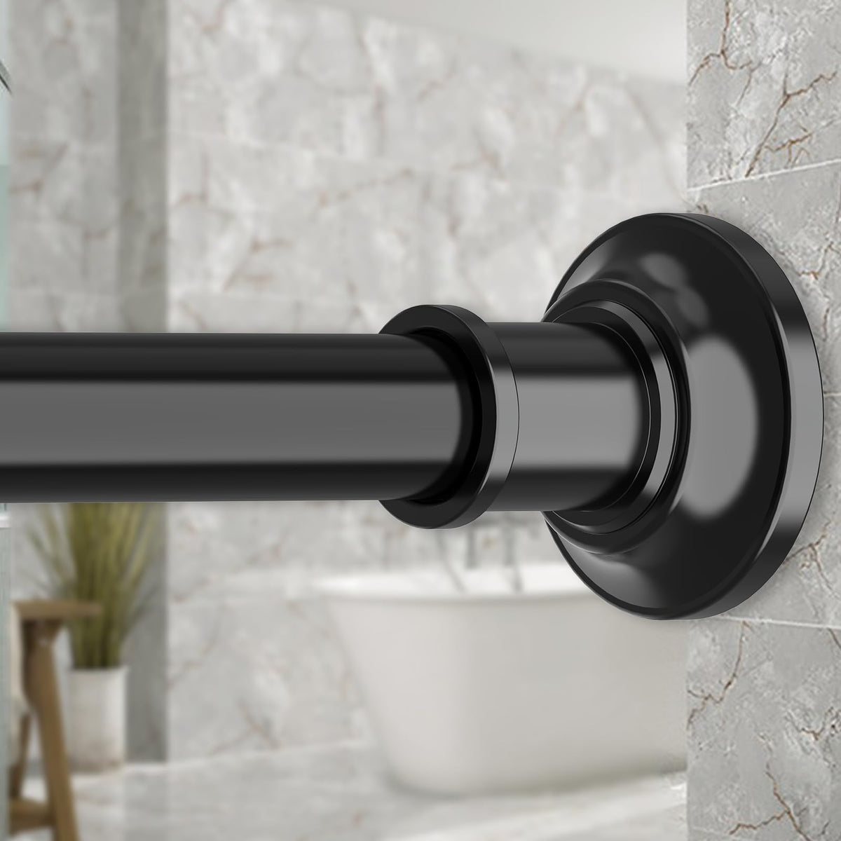 Haryaers Black Long Curtain Rod wall-mount offers secure install and sleek bathroom style.