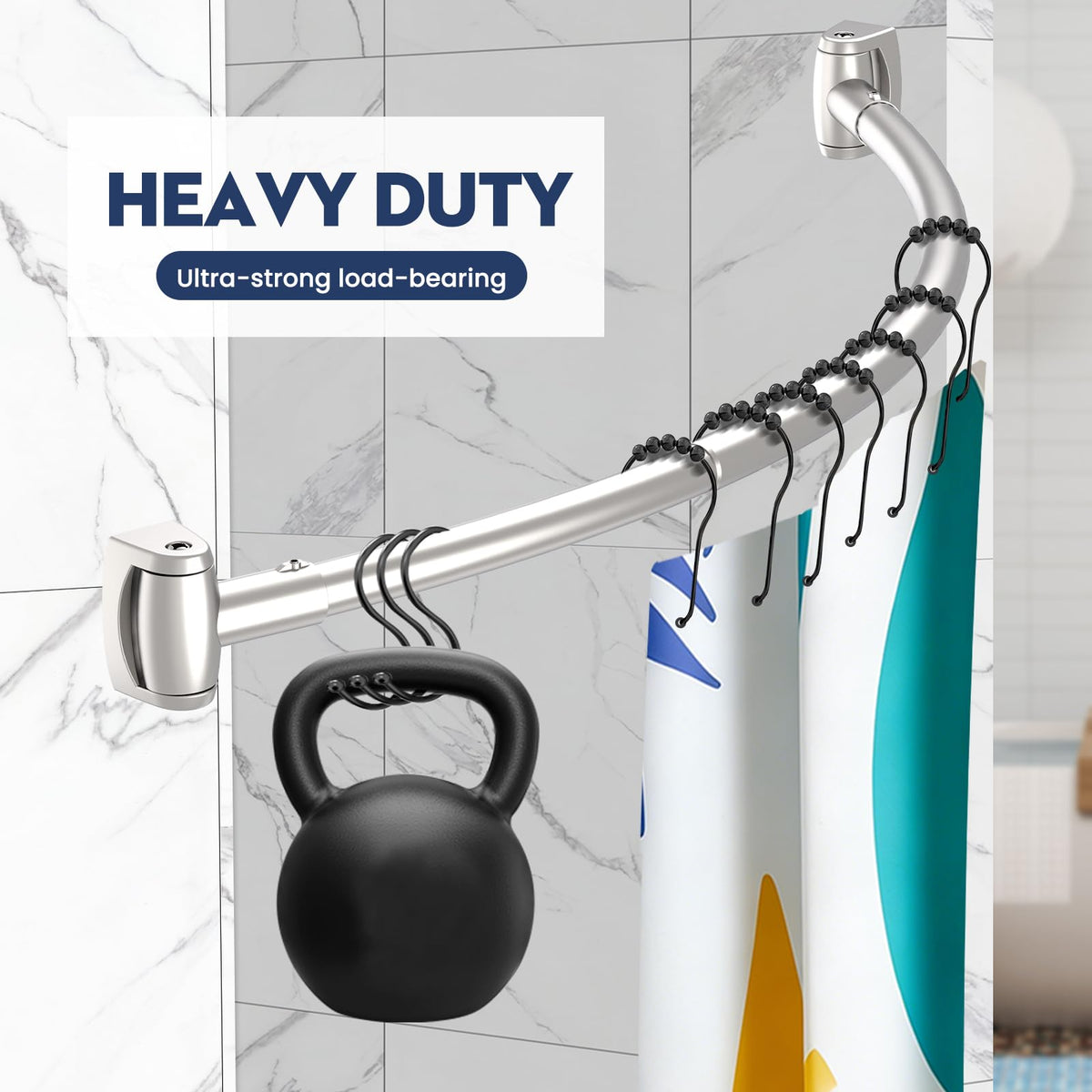 Haryaers wall-mounted curved rod with drill-install design and secure mounting.