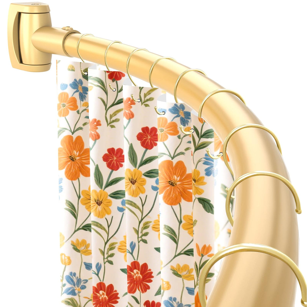 Haryaers Gold Curved Shower Rod, extended length adds space and style.