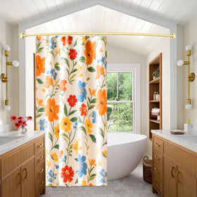 Haryaers Gold Curved Shower Rod with swivel brackets for smooth curtain motion.
