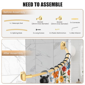 Haryaers Gold Curved Shower Rod adds elegant design to bathroom aesthetics.