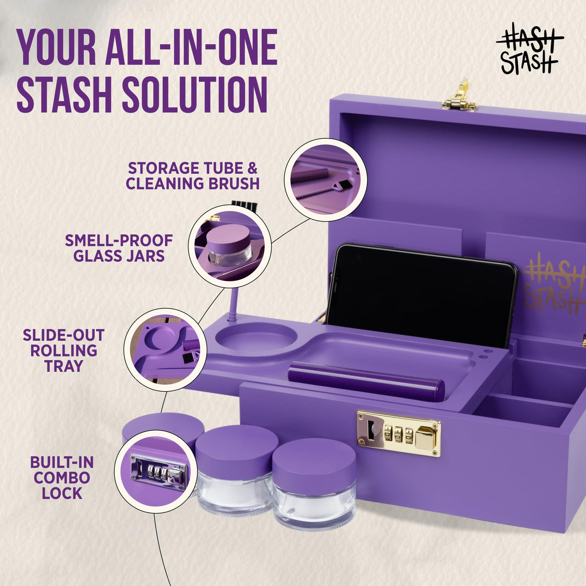 HASHSTASH airtight glass jars keep contents fresh and organized.