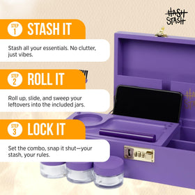 HASHSTASH purple and gold accents elevate the box as decor.