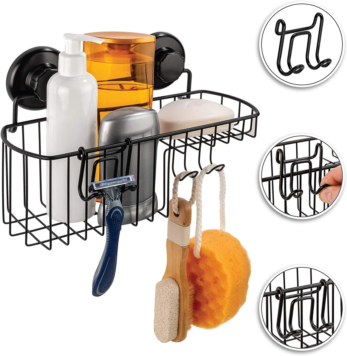 HASKO black finish caddy adds sleek, modern bathroom storage.