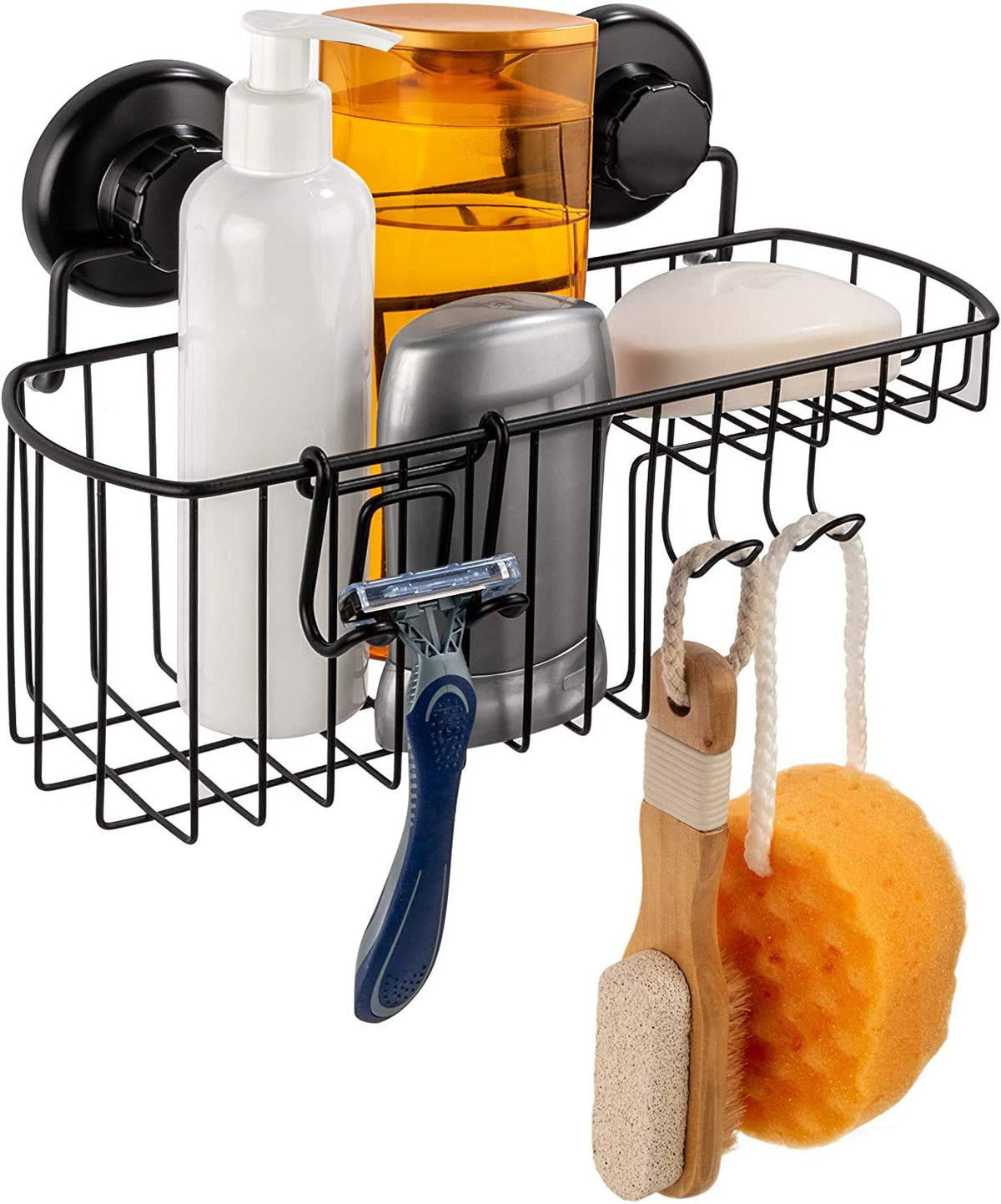 HASKO shower caddy suction basket on glass provides rust-resistant storage.