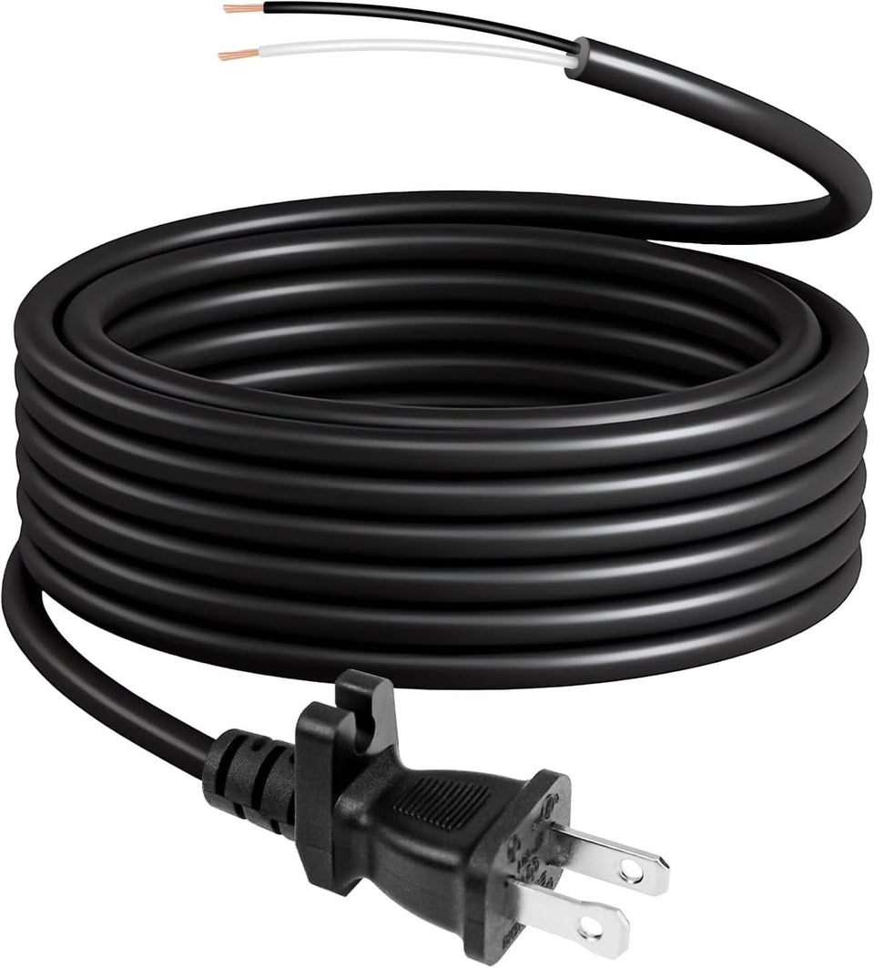 HASMX 30ft 17ga two-prong vacuum cord with extended reach for large rooms.
